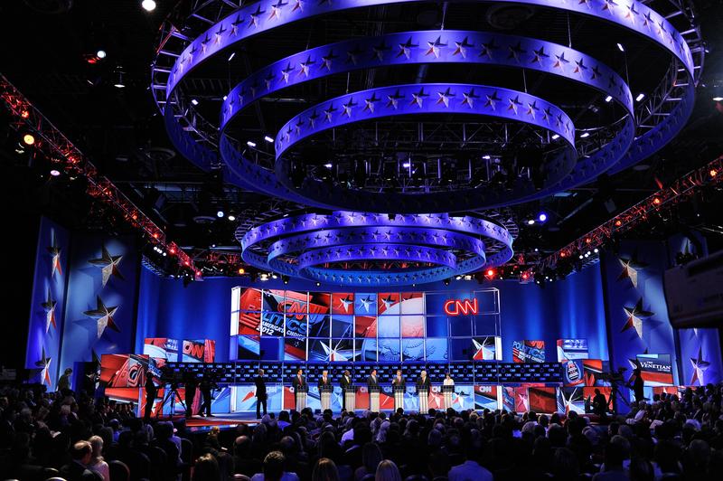 Republican presidential candidates on stage during a debate in Las Vegas, NV, on October 18th, 2011.